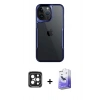 MARSİLYAN™- iPhone 15 Pro Max Kılıf Akış Çizgi Koleksiyonu - Siyah Bilvis 5in1 5D Magic Hayalet Cam Ekran Koruyucu + PVD Metal Kamera Lens - SH