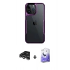MARSİLYAN™- iPhone 15 Pro Max Kılıf Akış Çizgi Koleksiyonu - Siyah Bilvis 5in1 5D Magic Hayalet Cam Ekran Koruyucu + Raze Metal Kamera Lens - GS