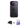 MARSİLYAN™- iPhone 15 Pro Max Kılıf Akış Çizgi Koleksiyonu - Siyah Bilvis 5in1 5D Magic Hayalet Cam Ekran Koruyucu + Raze Metal Kamera Lens - TMGI