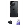 MARSİLYAN™- iPhone 15 Pro Max Kılıf Akış Çizgi Koleksiyonu - Siyah Bilvis 5in1 5D Magic Hayalet Cam Ekran Koruyucu + Raze Metal Kamera Lens - LT
