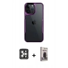 MARSİLYAN™- iPhone 15 Pro Max Kılıf Akış Çizgi Koleksiyonu - Siyah Bilvis Hayalet Cam Ekran Koruyucu + PVD Metal Kamera Lens - GI