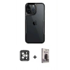 MARSİLYAN™- iPhone 15 Pro Max Kılıf Akış Çizgi Koleksiyonu - Siyah Bilvis Hayalet Cam Ekran Koruyucu + PVD Metal Kamera Lens - GI
