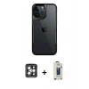 MARSİLYAN™- iPhone 15 Pro Max Kılıf Akış Çizgi Koleksiyonu - Siyah Bilvis Hayalet Cam Ekran Koruyucu + PVD Metal Kamera Lens - GI