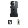 MARSİLYAN™- iPhone 15 Pro Max Kılıf Akış Çizgi Koleksiyonu - Siyah Bilvis Hayalet Cam Ekran Koruyucu + PVD Metal Kamera Lens - GI
