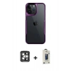MARSİLYAN™- iPhone 15 Pro Max Kılıf Akış Çizgi Koleksiyonu - Siyah Bilvis Hayalet Cam Ekran Koruyucu + PVD Metal Kamera Lens - GI