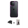 MARSİLYAN™- iPhone 15 Pro Max Kılıf Akış Çizgi Koleksiyonu - Siyah Bilvis Hayalet Cam Ekran Koruyucu + Raze Metal Kamera Lens - GS