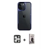 MARSİLYAN™- iPhone 15 Pro Max Kılıf Akış Çizgi Koleksiyonu - Siyah Bilvis Hayalet Cam Ekran Koruyucu + Gümüş PVD Metal Kamera Lens