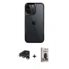MARSİLYAN™- iPhone 15 Pro Max Kılıf Akış Çizgi Koleksiyonu - Siyah Bilvis Hayalet Cam Ekran Koruyucu + Raze Metal Kamera Lens - GS