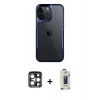 MARSİLYAN™- iPhone 15 Pro Max Kılıf Akış Çizgi Koleksiyonu - Siyah Bilvis Hayalet Cam Ekran Koruyucu + PVD Metal Kamera Lens - LT