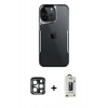 MARSİLYAN™- iPhone 15 Pro Max Kılıf Akış Çizgi Koleksiyonu - Siyah Bilvis Hayalet Cam Ekran Koruyucu + PVD Metal Kamera Lens - LT