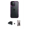 MARSİLYAN™- iPhone 15 Pro Max Kılıf Akış Çizgi Koleksiyonu - Siyah Bilvis Hayalet Cam Ekran Koruyucu + Raze Metal Kamera Lens - LT