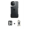 MARSİLYAN™- iPhone 15 Pro Max Kılıf Akış Çizgi Koleksiyonu - Siyah Bilvis Hayalet Cam Ekran Koruyucu + PVD Metal Kamera Lens - LT