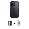 MARSİLYAN™- iPhone 15 Pro Max Kılıf Akış Çizgi Koleksiyonu - Siyah Bilvis Hayalet Cam Ekran Koruyucu + PVD Metal Kamera Lens - LT