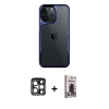 MARSİLYAN™- iPhone 15 Pro Max Kılıf Akış Çizgi Koleksiyonu - Siyah Bilvis Hayalet Cam Ekran Koruyucu + PVD Metal Kamera Lens - LT