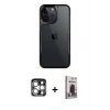 MARSİLYAN™- iPhone 15 Pro Max Kılıf Akış Çizgi Koleksiyonu - Siyah Bilvis Hayalet Cam Ekran Koruyucu + PVD Metal Kamera Lens - GS