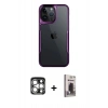 MARSİLYAN™- iPhone 15 Pro Max Kılıf Akış Çizgi Koleksiyonu - Siyah Bilvis Hayalet Cam Ekran Koruyucu + PVD Metal Kamera Lens - GS