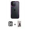 MARSİLYAN™- iPhone 15 Pro Max Kılıf Akış Çizgi Koleksiyonu - Siyah Bilvis Hayalet Cam Ekran Koruyucu + PVD Metal Kamera Lens - LT