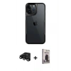 MARSİLYAN™- iPhone 15 Pro Max Kılıf Akış Çizgi Koleksiyonu - Siyah Bilvis Hayalet Cam Ekran Koruyucu + Raze Metal Kamera Lens - SH