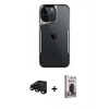 MARSİLYAN™- iPhone 15 Pro Max Kılıf Akış Çizgi Koleksiyonu - Siyah Bilvis Hayalet Cam Ekran Koruyucu + Raze Metal Kamera Lens - SH