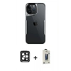MARSİLYAN™- iPhone 15 Pro Max Kılıf Akış Çizgi Koleksiyonu - Siyah Bilvis Hayalet Cam Ekran Koruyucu + PVD Metal Kamera Lens - SH