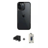 MARSİLYAN™- iPhone 15 Pro Max Kılıf Akış Çizgi Koleksiyonu - Siyah Bilvis Hayalet Cam Ekran Koruyucu + Raze Metal Kamera Lens - SH