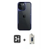 MARSİLYAN™- iPhone 15 Pro Max Kılıf Akış Çizgi Koleksiyonu - Siyah Bilvis Hayalet Cam Ekran Koruyucu + PVD Metal Kamera Lens - SH