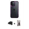 MARSİLYAN™- iPhone 15 Pro Max Kılıf Akış Çizgi Koleksiyonu - Siyah Bilvis Hayalet Cam Ekran Koruyucu + Raze Metal Kamera Lens - SH