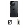 MARSİLYAN™- iPhone 15 Pro Max Kılıf Akış Çizgi Koleksiyonu - Siyah Bilvis Hayalet Cam Ekran Koruyucu + PVD Metal Kamera Lens - SH