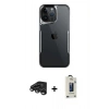 MARSİLYAN™- iPhone 15 Pro Max Kılıf Akış Çizgi Koleksiyonu - Siyah Bilvis Hayalet Cam Ekran Koruyucu + Raze Metal Kamera Lens - TMGI