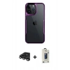 MARSİLYAN™- iPhone 15 Pro Max Kılıf Akış Çizgi Koleksiyonu - Siyah Bilvis Hayalet Cam Ekran Koruyucu + Raze Metal Kamera Lens - TMGI