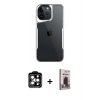 MARSİLYAN™- iPhone 15 Pro Max Kılıf Akış Çizgi Koleksiyonu - Siyah Bilvis Hayalet Cam Ekran Koruyucu + PVD Metal Kamera Lens - TU