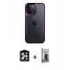 MARSİLYAN™- iPhone 15 Pro Max Kılıf Akış Çizgi Koleksiyonu - Siyah Bilvis Hayalet Cam Ekran Koruyucu + PVD Metal Kamera Lens - TU