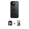 MARSİLYAN™- iPhone 15 Pro Max Kılıf Akış Çizgi Koleksiyonu - Siyah Bilvis Hayalet Cam Ekran Koruyucu + PVD Metal Kamera Lens - TU