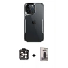 MARSİLYAN™- iPhone 15 Pro Max Kılıf Akış Çizgi Koleksiyonu - Siyah Bilvis Hayalet Cam Ekran Koruyucu + PVD Metal Kamera Lens - TU
