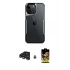 MARSİLYAN™- iPhone 15 Pro Max Kılıf Akış Çizgi Koleksiyonu - Siyah Buffer Cam Ekran Koruyucu + Raze Metal Kamera Lens - LT