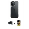 MARSİLYAN™- iPhone 15 Pro Max Kılıf Akış Çizgi Koleksiyonu - Siyah Buffer Cam Ekran Koruyucu + Raze Metal Kamera Lens - LT