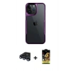 MARSİLYAN™- iPhone 15 Pro Max Kılıf Akış Çizgi Koleksiyonu - Siyah Buffer Cam Ekran Koruyucu + Raze Metal Kamera Lens - LT