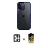 MARSİLYAN™- iPhone 15 Pro Max Kılıf Akış Çizgi Koleksiyonu - Siyah Buffer Cam Ekran Koruyucu + PVD Metal Kamera Lens - GS