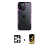 MARSİLYAN™- iPhone 15 Pro Max Kılıf Akış Çizgi Koleksiyonu - Siyah Buffer Cam Ekran Koruyucu + PVD Metal Kamera Lens - GS