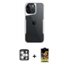 MARSİLYAN™- iPhone 15 Pro Max Kılıf Akış Çizgi Koleksiyonu - Siyah Buffer Cam Ekran Koruyucu + PVD Metal Kamera Lens - GS