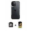 MARSİLYAN™- iPhone 15 Pro Max Kılıf Akış Çizgi Koleksiyonu - Siyah Buffer Cam Ekran Koruyucu + PVD Metal Kamera Lens - TU