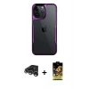 MARSİLYAN™- iPhone 15 Pro Max Kılıf Akış Çizgi Koleksiyonu - Siyah Buffer Cam Ekran Koruyucu + Raze Metal Kamera Lens - GS