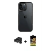 MARSİLYAN™- iPhone 15 Pro Max Kılıf Akış Çizgi Koleksiyonu - Siyah Buffer Cam Ekran Koruyucu + Raze Metal Kamera Lens - GS