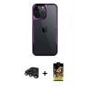 MARSİLYAN™- iPhone 15 Pro Max Kılıf Akış Çizgi Koleksiyonu - Siyah Buffer Cam Ekran Koruyucu + Raze Metal Kamera Lens - TMGI