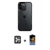 MARSİLYAN™- iPhone 15 Pro Max Kılıf Akış Çizgi Koleksiyonu - Siyah Buffer Hayalet Cam Ekran Koruyucu + PVD Metal Kamera Lens - GI