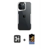 MARSİLYAN™- iPhone 15 Pro Max Kılıf Akış Çizgi Koleksiyonu - Siyah Buffer Hayalet Cam Ekran Koruyucu + PVD Metal Kamera Lens - GI