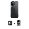 MARSİLYAN™- iPhone 15 Pro Max Kılıf Akış Çizgi Koleksiyonu - Siyah Buffer Hayalet Cam Ekran Koruyucu + PVD Metal Kamera Lens - SH