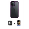 MARSİLYAN™- iPhone 15 Pro Max Kılıf Akış Çizgi Koleksiyonu - Siyah Buffer Hayalet Cam Ekran Koruyucu + PVD Metal Kamera Lens - SH