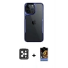 MARSİLYAN™- iPhone 15 Pro Max Kılıf Akış Çizgi Koleksiyonu - Siyah Buffer Hayalet Cam Ekran Koruyucu + PVD Metal Kamera Lens - SH