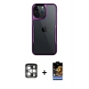 MARSİLYAN™- iPhone 15 Pro Max Kılıf Akış Çizgi Koleksiyonu - Siyah Buffer Hayalet Cam Ekran Koruyucu + PVD Metal Kamera Lens - GS